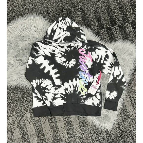 Justice Black & White Tie Dye‎ Rainbow Hoodie Sweatshirt Sweat Shirt 12/14 - Picture 1 of 2